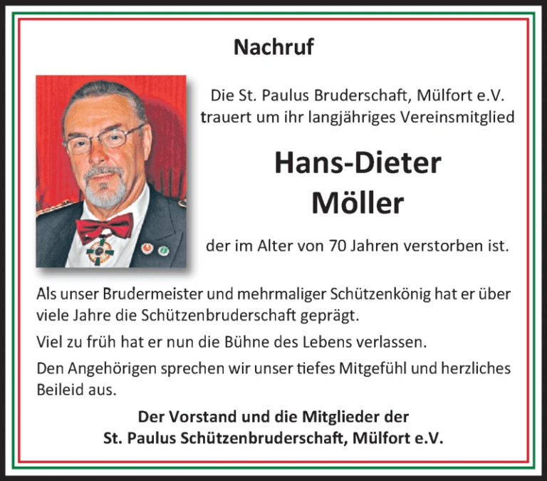 St. Paulus-Bruderschaft Mülfort trauert um Hans-Dieter Möller